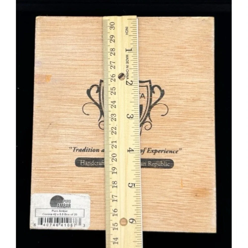 Puro Ambar Wooden Cigar Box Empty Dominican Republic Hinged Display Storage
